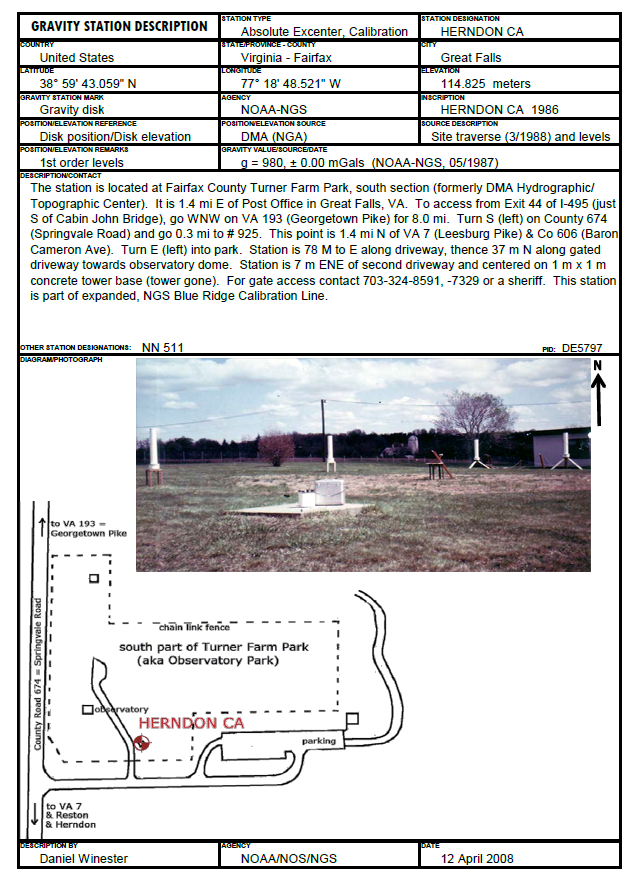 Herndon Geodetic Data Sheet Herndon Gravity Station Description