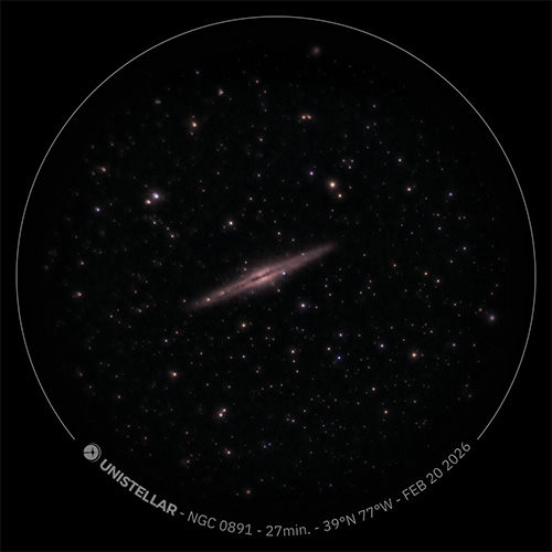 NCG 891 aka Silver Sliver Galaxy, or the Outer Limits Galaxy, taken by member Dan Ward at Turner Farm on Feb 20, 2026.